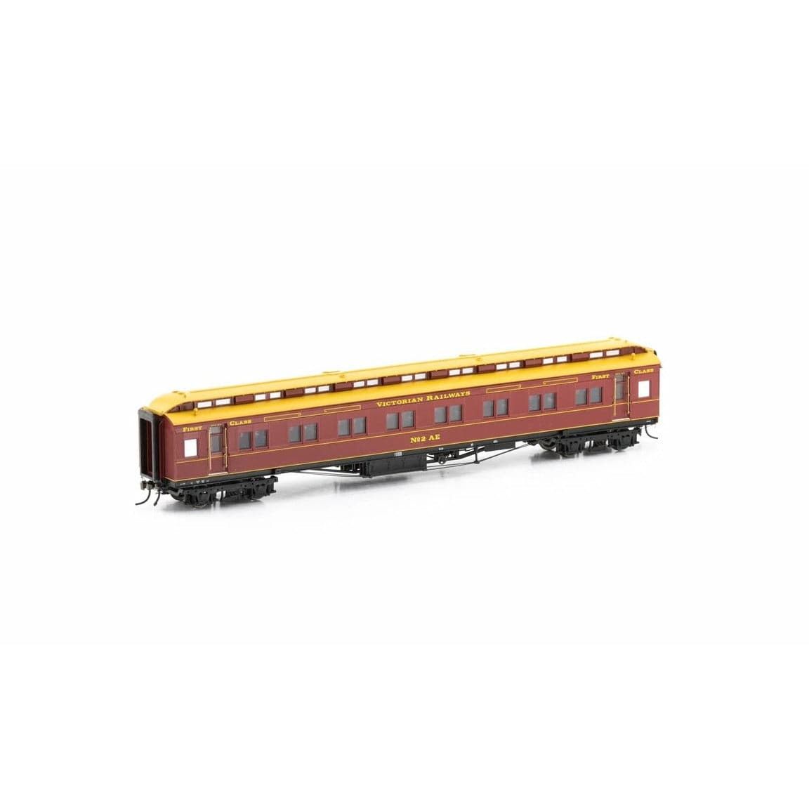 AUSCISION HO Victorian Railways Heritage AE First Class Car, Brown with Pinstriping & 4 Wheel Bogie, 2-AE - Single Car