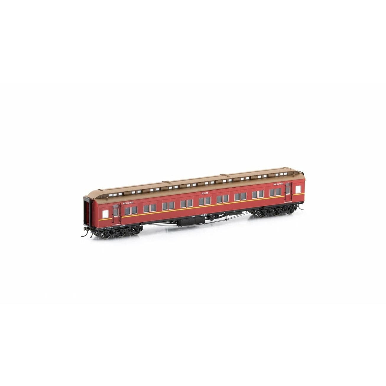 AUSCISION HO Steamrail Carriage Red with Yellow Stripe - 4 Car Set