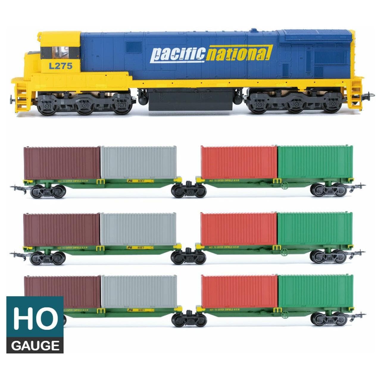 FRATESCHI HO Pacific National Set - C30 Loco & 3 Twin Container Wagons