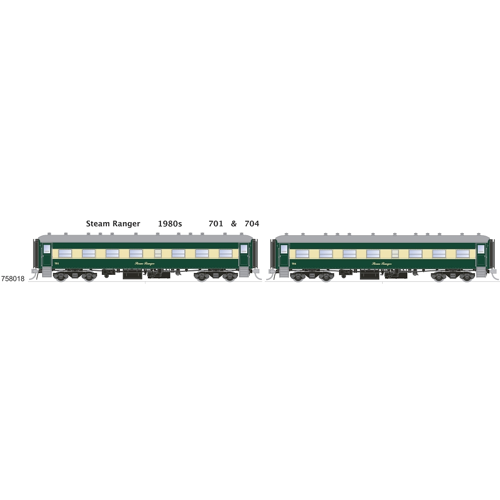 SDS MODELS HO 700 Class Passenger Cars Steam Ranger #701 & 704 (2 Pack)