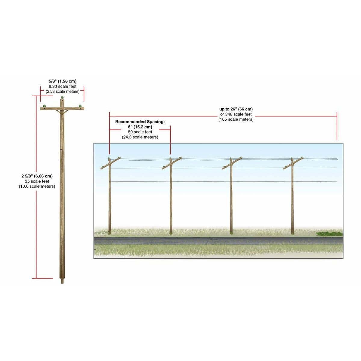 WOODLAND SCENICS Pre-Wired Poles - Single Crossbar - N Scal