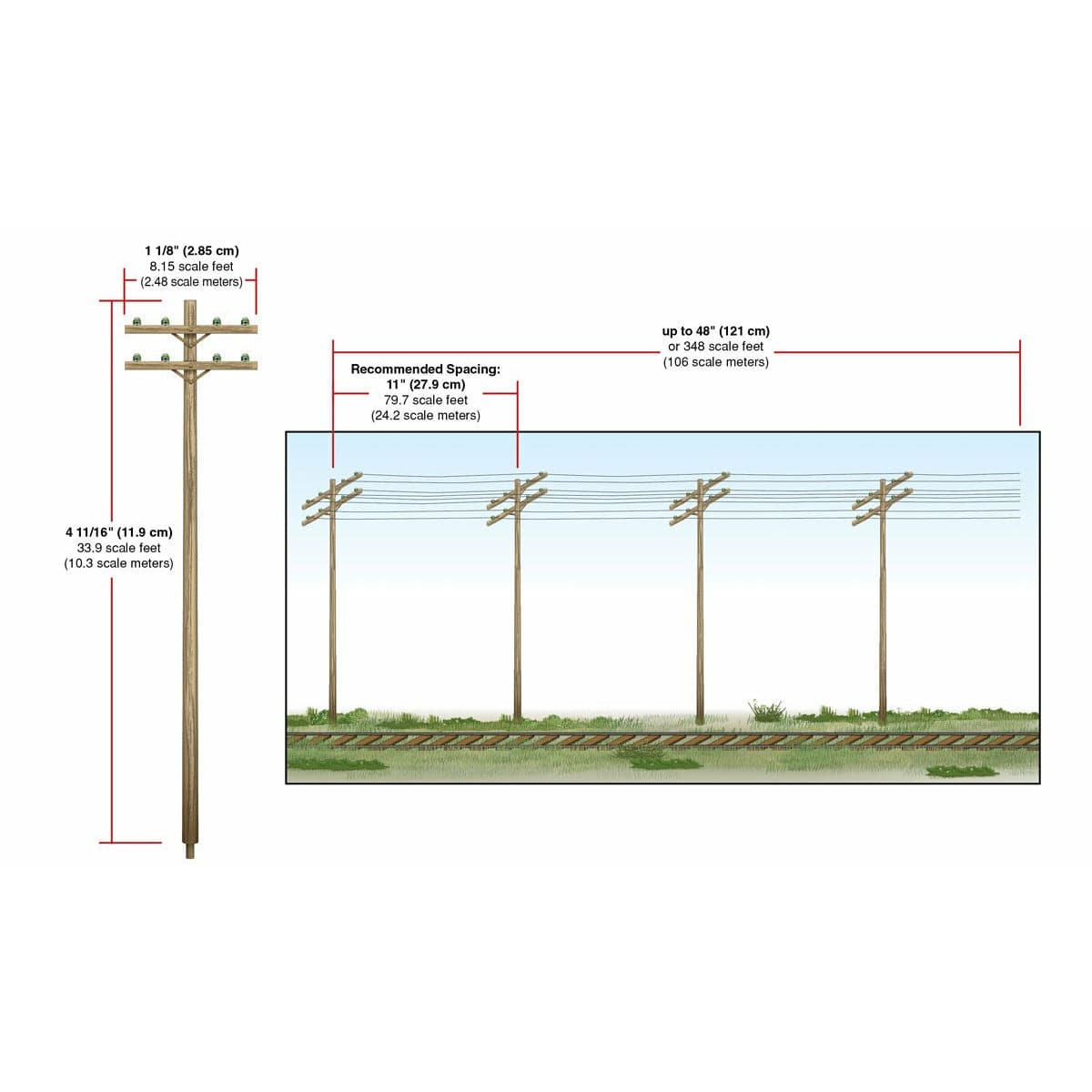 WOODLAND SCENICS Pre-Wired Poles - Double Crossbar - HO Sca