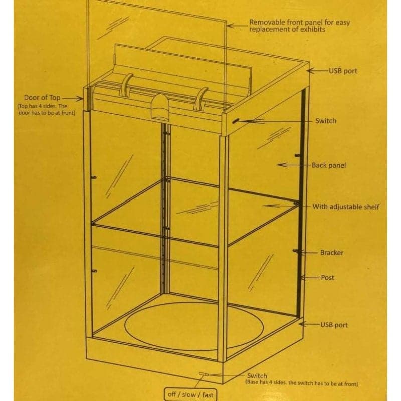 KING CREATION Black LED Rotary Display Case w/Adjustable Sh