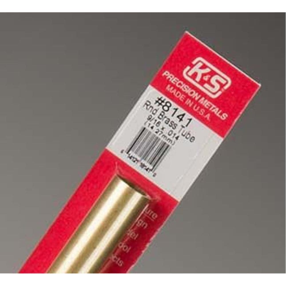 K&S Brass Tube 9/16in x .014 WALL - (1 Tube per Card)