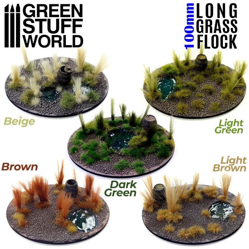 GREEN STUFF WORLD Long Grass Flock 100mm - Dark Green