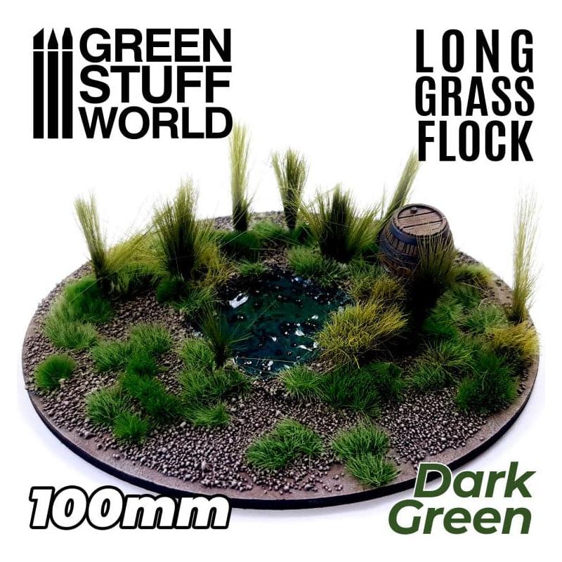 GREEN STUFF WORLD Long Grass Flock 100mm - Dark Green