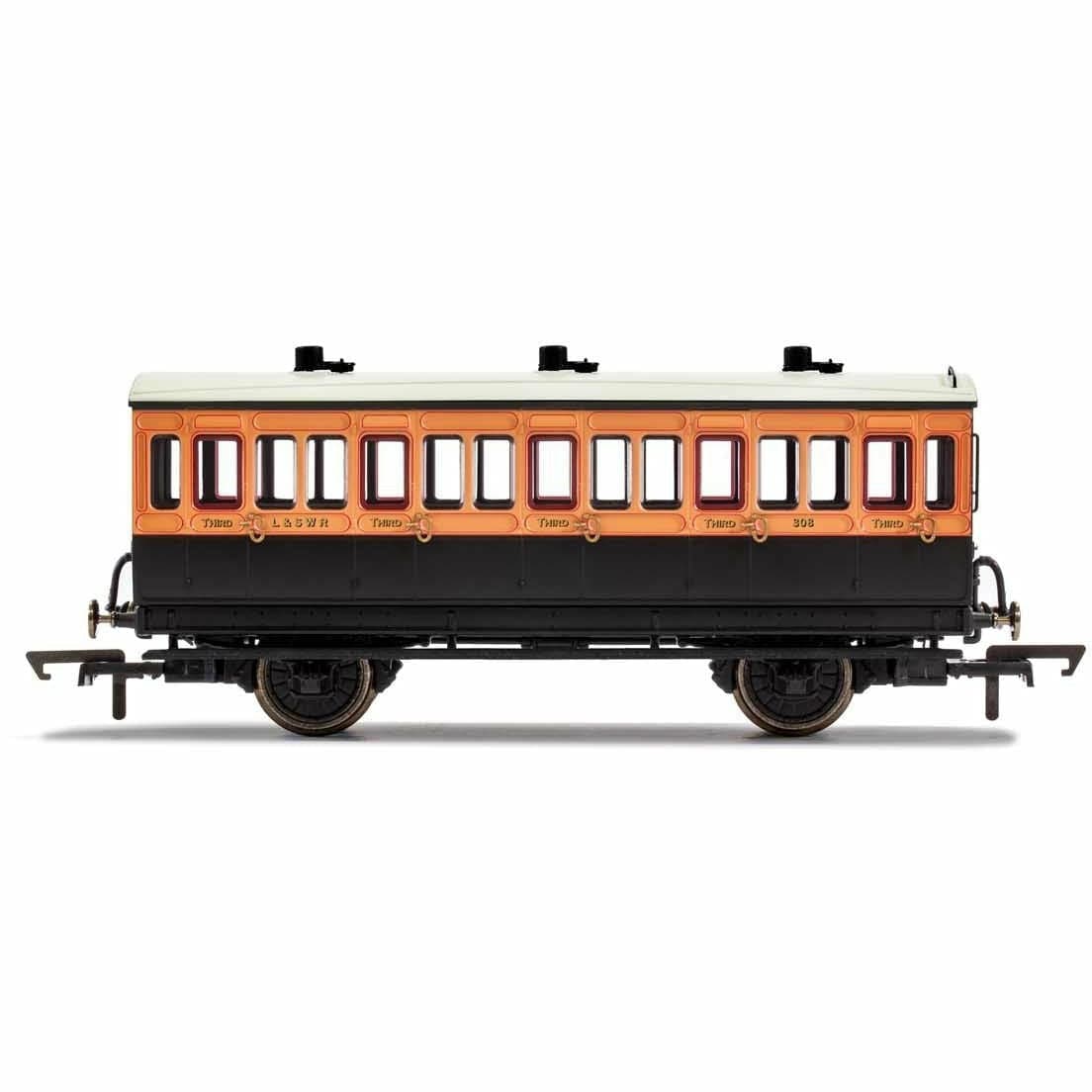 HORNBY OO LSWR, 4 Wheel Coach, 3rd Class, Fitted Lights, 308 - Era 2