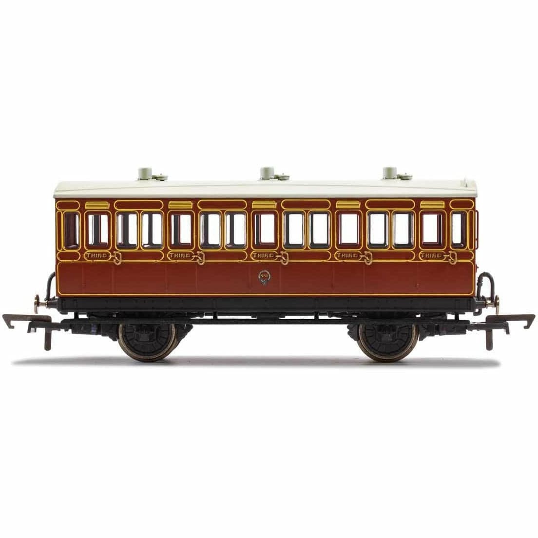 HORNBY OO LB&SCR, 4 Wheel Coach, 3rd Class, Fitted Lights, 881 - Era 2