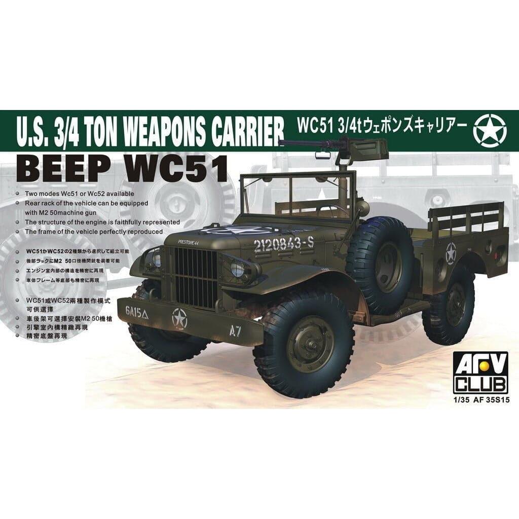 AFV Club 1/35 Wc51 3/4T Weapons Carrier Plastic Model Kit [AF35S15]